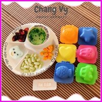 [ChangVy] Combo ăn dặm: 1 Khay ăn dặm tròn 4 ngăn Inomata Nhật và Bộ 6 Khuôn ép cơm bento cho bé