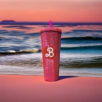 Chant barbi studded tumbler, bling bling pink barbi cup, bình nước barbi land 24oz có ống hút, barbe the movie merch, cupholder nice