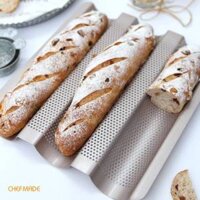Chảo Baguette CHEFMADE, Chảo bánh mì Pháp siêu nhạy cảm 15 Inch, Kênh 2 Inch được FDA phê duyệt để nướng bánh WK9026