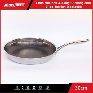 Chảo Blackcube inox 3 lớp đáy từ chống dính Kims Cook - 28cm, nắp kính