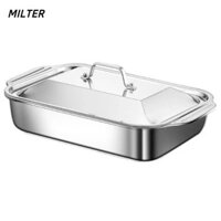Chảo cá nướng MILTER, có nắp Chảo nướng công suất lớn, làm sâu dễ dàng làm sạch Lò nướng chống dính hình chữ nhật Đĩa BBQ Nồi cảm ứng khí