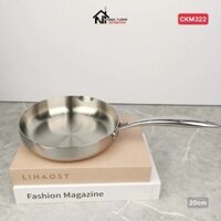 Chảo cạn nông lòng Chockmen 20cm inox 304 liền đáy cao cấp chảo rán chảo chiên dùng mọi loại bếp