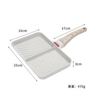 Chảo chiên ăn sáng bằng đá Maifan phong cách Nhật Bản, chảo vuông chống dính, cảm biến nhiệt độ màu đỏ, chảo nấu ăn cảm ứng cho bít tết và burger