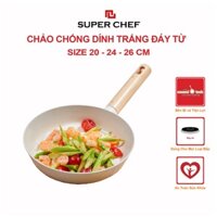 Chảo chiên chống dính SUPER CHEF hợp kim tráng men trắng đáy từ bền bỉ, tiện lợi