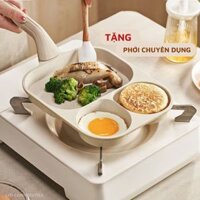 Chảo chiên rán trứng lớn làm bánh 3 ngăn chống dính khuôn chảo hình tròn dùng được bếp từ