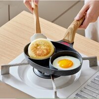 Chảo chiên trứng Mini 2 lỗ, Chảo trứng chống dính, Nồi chiên bánh nướng ăn sáng, Thích hợp cho bếp Gas / dụng cụ nấu ăn cảm ứng