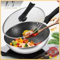 Chảo chiên xào chống dính 32cm siêu bền cao cấp 5 lớp inox 403 Lòng nồi tổ ong sâu có nắp nồi thủy tinh
