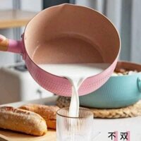 Chảo chống dính 18cm, lòng sâu, cán cầm bằng gỗ màu pastel