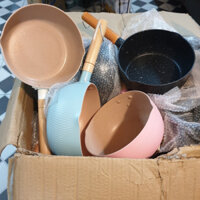 Chảo chống dính bếp từ sâu lòng vân đá có vung kính, Chảo nhiều màu cán gỗ 18cm dùng cho mọi loại bếp [shopbichquyen]