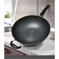 Chảo chống dính có nắp, Chảo rán 14 Inch & Chảo chống dính, Chảo thép Carbon để nấu ăn, Chảo Trung Quốc đáy phẳng gắn sẵn để cảm ứng