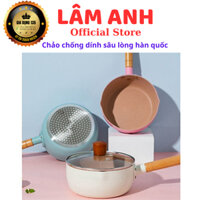 Chảo chống dính đáy lòng sâu có tay cầm cán gỗ chống bỏng màu lúa mạch 18cm - LA608