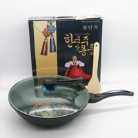 Chảo Chống Dính Hàn Quốc Cao Cấp Size 32cm - Chảo Đá Chống Dính Siêu Bền Đá Coopia Có Nắp Kính - XiM