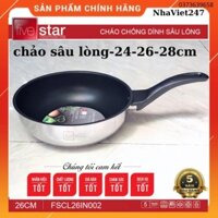 Chảo Chống Dính Lòng Sâu 24-26-28cm Fivestar-Chảo Inox 3 Đáy,đun bếp từ cao cấp ,bền đẹp-giá rẻ,chính hãng-bảo hành 5n