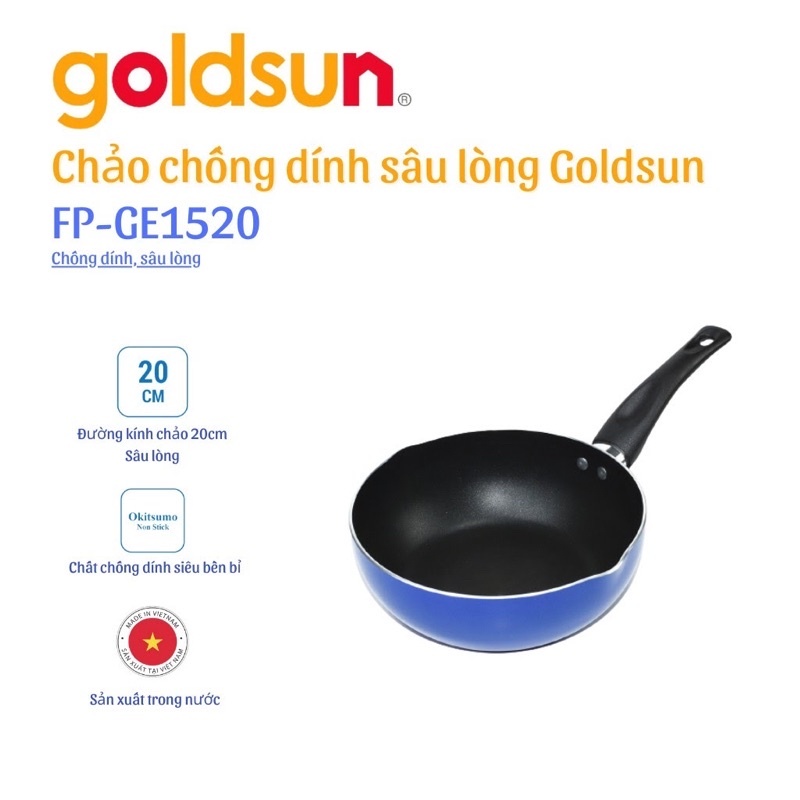 Chảo chống dính sâu lòng 20cm Goldsun FP-GE1520