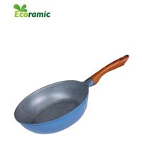 Chảo chống dính sâu lòng đáy từ vân đá cao cấp ECORAMIC ( 22cm, 24cm, 26cm, 28cm) quai gỗ cách nhiệt