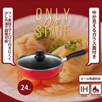 Chảo chống dính sâu lòng siêu nhẹ 24cm có nắp đậy Pearl Metal