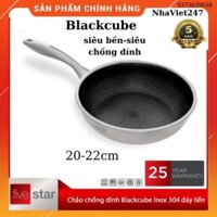 Chảo Chống Dính Sâu Lòng-Fivestar-Blackcube-20-22cm-Inox 304-dạng tổ ong-3 Lớp-Đáy Liền-siêu bền đẹp-chính hãng-BH 5 nam