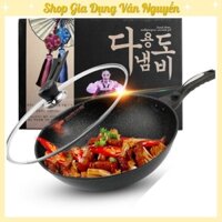 Chảo Chống Dính Siêu Bền Đá Sâu Coopia Có Nắp - Chảo Hàn Đen Vung Kính Hàn Quốc