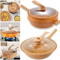 Chảo đất sét chống dính MILTER, tất cả trong 1 có nắp đứng tự do Nồi áp suất vi mô, có giỏ hấp Bộ chảo Saute đa chức năng
