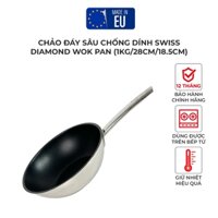 Chảo Đáy Sâu Chống Dính thép không gỉ Swiss Diamond Wok Pan chảo chiên xào tiện lợi (1kg/28cm/18.5cm) chuẩn Châu Âu