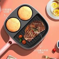Chảo Điện Chống Dính 3 Ngăn Cao Cấp - Chảo Ốp La Trứng, Làm Bánh Mì, Chiên,Xào Đa Năng