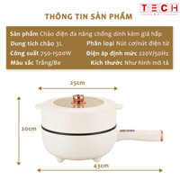 Chảo Điện Mini Đa Năng METIS Chống Dính Dung Tích 3L Nồi Lẩu Điện Có Tay Cầm Dài Điều Chỉnh Nhiệt Độ Nấu