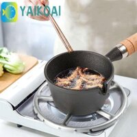Chảo đổ dầu GLENES, Chảo chiên nhỏ giọt bằng gang, Nồi nóng chảy bơ Chống dính Không phủ Gỗ Tay cầm Nồi sữa Sốt