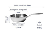 Chảo đúc inox sâu lòng 3 lớp đáy liền Tri-Ply Kaiyo KIW20 size 20cm