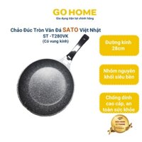 Chảo đúc tròn nguyên khối vân đá siêu bền SATO ST -T280DK, 28cm, Có vung kính