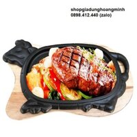 chảo gang bò né - chảo gang bò né kèm đế gỗ