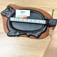 Chảo gang bò né [chống dính] bao gồm đế gỗ - ăn bò né bít tết (beefsteak) - hình con bò