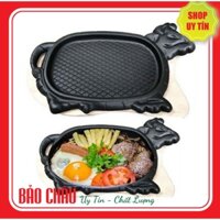 Chảo gang chống dính có đế gỗ làm bò bít tết Dragon - Chảo gang làm bò bít tết Vạn Lợi Đủ Size