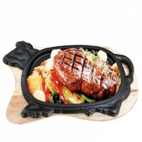 Chảo Gang Chống Dính Đầu Bò Cỡ Lớn Kèm Đế Gỗ