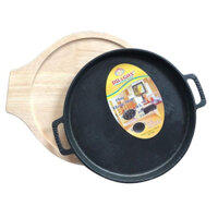 Chảo Gang Chống Dính Làm Bánh Xèo, Bánh Mì 20CM Chảo Kèm Đế Gỗ Dragon