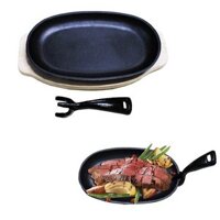 Chảo Gang Chống Dính Làm Bít Tết Oval Đa Năng Nhỏ