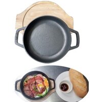 Chảo Gang Chống Dính ốp La, Bánh Mì Chảo Đường Kính 19CM Kèm Đế Gỗ T.H Vạn Lợi Dragon