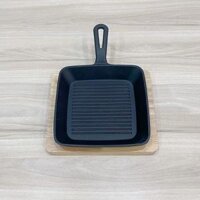Chảo Gang Có Tay Cầm Trứng Cuộn beefsteak Gọn Nhẹ Kèm Đế Gỗ Chống Bỏng (TV73)