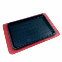 Chảo gang hình chữ nhật kèm đế gỗ 24.5x17x1.5cm - Vĩ nướng BBQ , Hải Sản Chữ Nhật