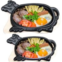 Chảo gang không dính làm bò né Vạn Lợi HÀNG CAO CẤP,chảo gang làm bò bít tết kèm đế lót gỗ chống dính