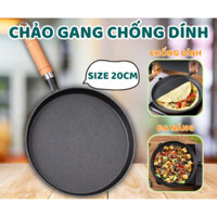 Chảo Gang Làm Bánh Chống Dính, Chảo Đổ Bánh Xèo, Chảo Rán Chống Dính Tay Cầm Gỗ Size 20/26cm Dùng Cho Mọi Loại Bếp