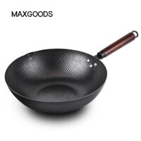 Chảo gang MAXGOODS, Chảo Trung Quốc rèn bằng tay 32cm, bền chống dính dày có nắp Chảo sắt cho bếp cảm ứng khí