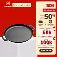 Chảo Gang Nguyên Khối Chống Dính Tự Nhiên, Chảo Gang Nướng Thịt Dùng Được Trên Bếp Từ LIIN DECOR