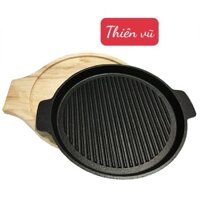 Chảo gang nướng chống dính Vạn lợi 22cm dùng được cho các loại bếp, chảo gang chống dính đáy có vân thẳng - Thiên vũ