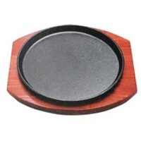 Chảo gang nướng tròn đế gỗ dùng bò né nướng thịt