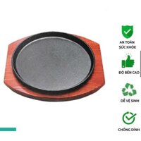 Chảo gang nướng tròn đế gỗ dùng bò né nướng thịt