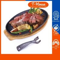 Chảo gang OVAL làm bò né, chảo gang làm bò sốt hào, bánh mì chảo hình chống dính hình Oval Vạn Lợi