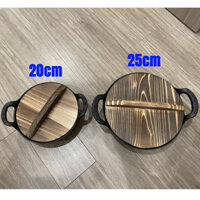 Chảo gang sâu lòng size 20-25cm kèm nắp gỗ có lớp chống dính tự nhiên dùng cho mọi loại bếp - Đồ gia dụng ChiBiii