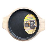 Chảo Gang Tròn Chống Dính 22cm Kèm Đế Lót Gỗ Làm Bánh Mì Chảo, Bánh Xèo, Bò Né