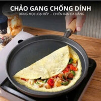 Chảo gang tròn nguyên khối cán gỗ size 20cm