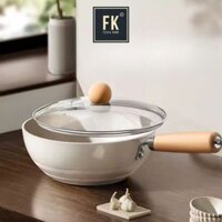 Chảo gốm tráng men chống dính có nắp có thể dùng với bếp từ